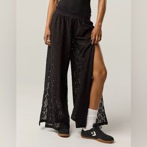 Aerie Offline Black Lace Wide-Leg Pants